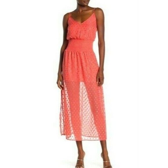 NSR Womens Metallic Dress Sheer Layering Mini / Midi Size XL Gold Polka Dots NEW - Picture 1 of 7